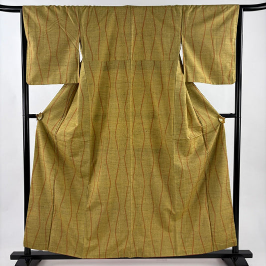 【美品】 紬織 身長157.5cm 袖長65cm M 雙層 立涌 黃土 純蠶絲 秀品級
