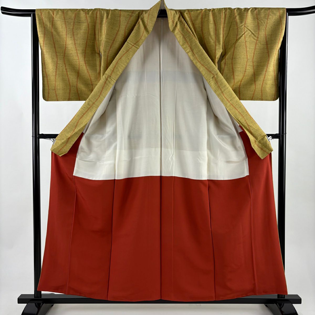 【美品】 紬織 身長157.5cm 袖長65cm M 雙層 立涌 黃土 純蠶絲 秀品級