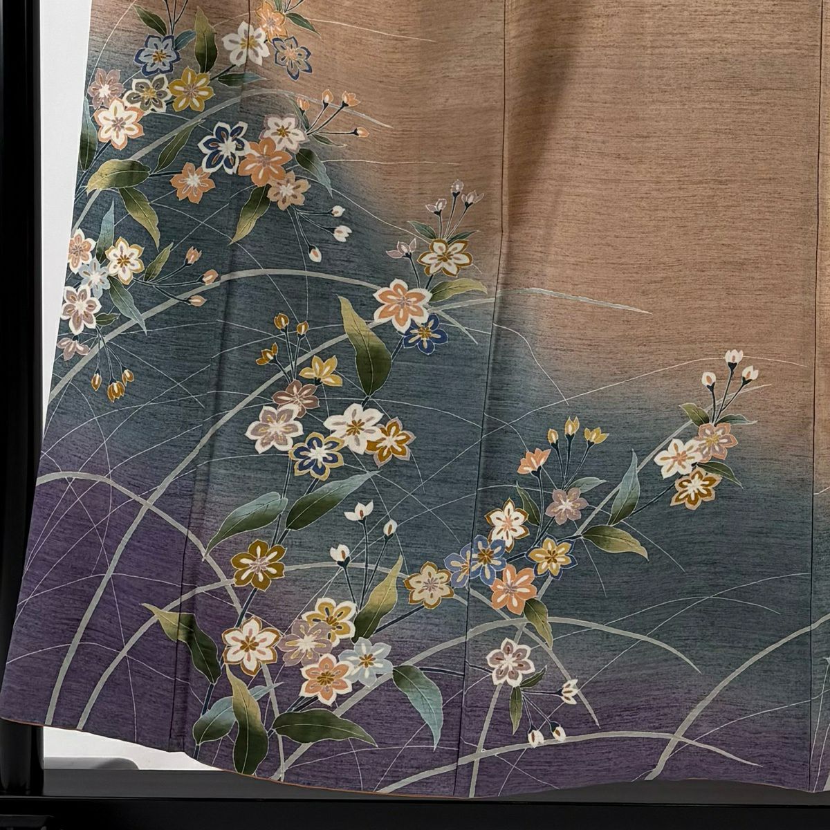 【美品】 付下 身長155cm 袖長63cm S 雙層 紬織織 草花紋紋 染分 ぼかし 粉色米色 純蠶絲 優品級