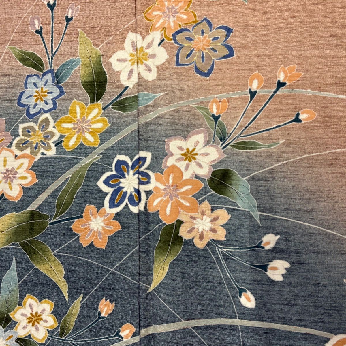 【美品】 付下 身長155cm 袖長63cm S 雙層 紬織織 草花紋紋 染分 ぼかし 粉色米色 純蠶絲 優品級