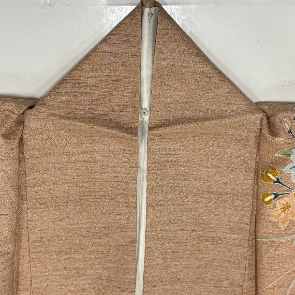 【美品】 付下 身長155cm 袖長63cm S 雙層 紬織織 草花紋紋 染分 ぼかし 粉色米色 純蠶絲 優品級