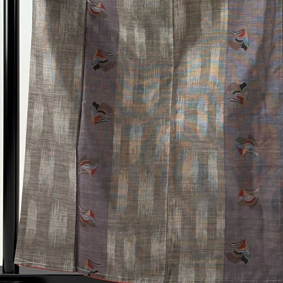 【美品】 紬織 身長159.5cm 袖長65cm M 雙層 縱條 幾何圖案 茶 純蠶絲 優品級