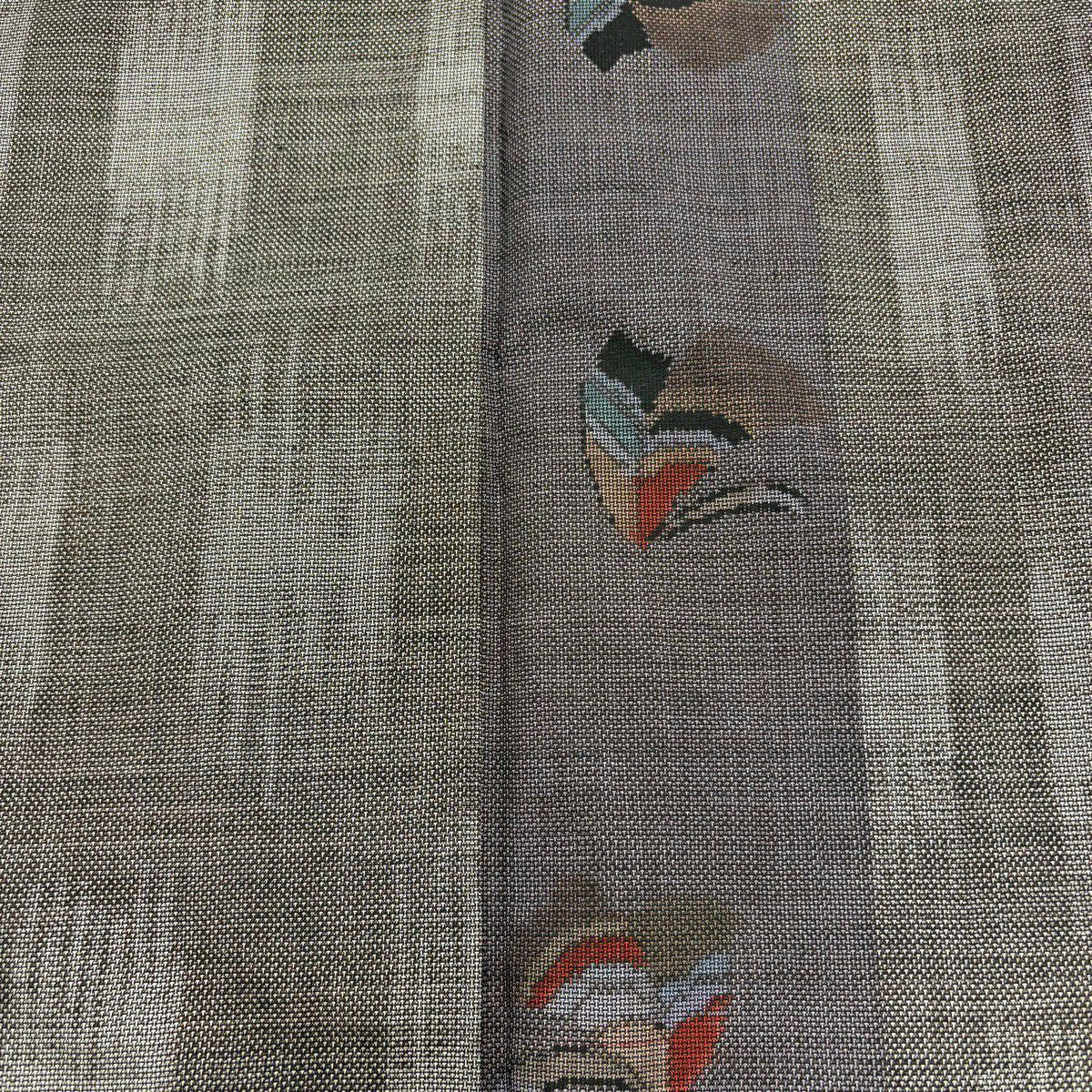 【美品】 紬織 身長159.5cm 袖長65cm M 雙層 縱條 幾何圖案 茶 純蠶絲 優品級