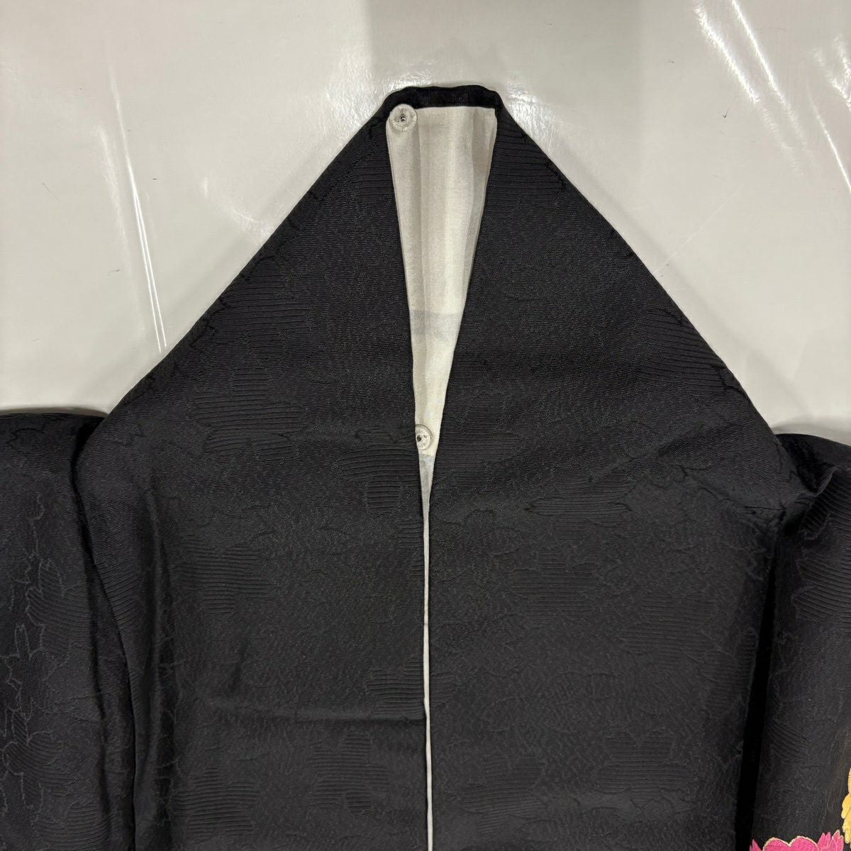 【美品】振袖禮服 身長159.5cm 袖長65.5cm M 雙層 手鞠 櫻花 金金箔 金銀彩 黑 純蠶絲 秀品級
