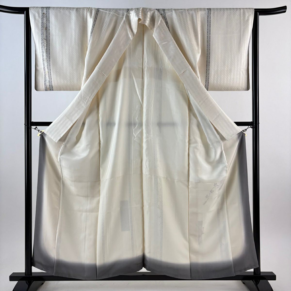 付下 身長156cm 袖長64.5cm M 雙層 短冊 椿 刺繡 金線 奶油色 純蠶絲 優品級
