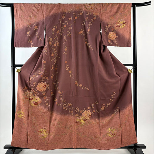 訪問服 身長160cm 袖長63cm S 雙層 垂枝櫻 花圓紋 金銀彩 小豆 深蠶絲 優品級