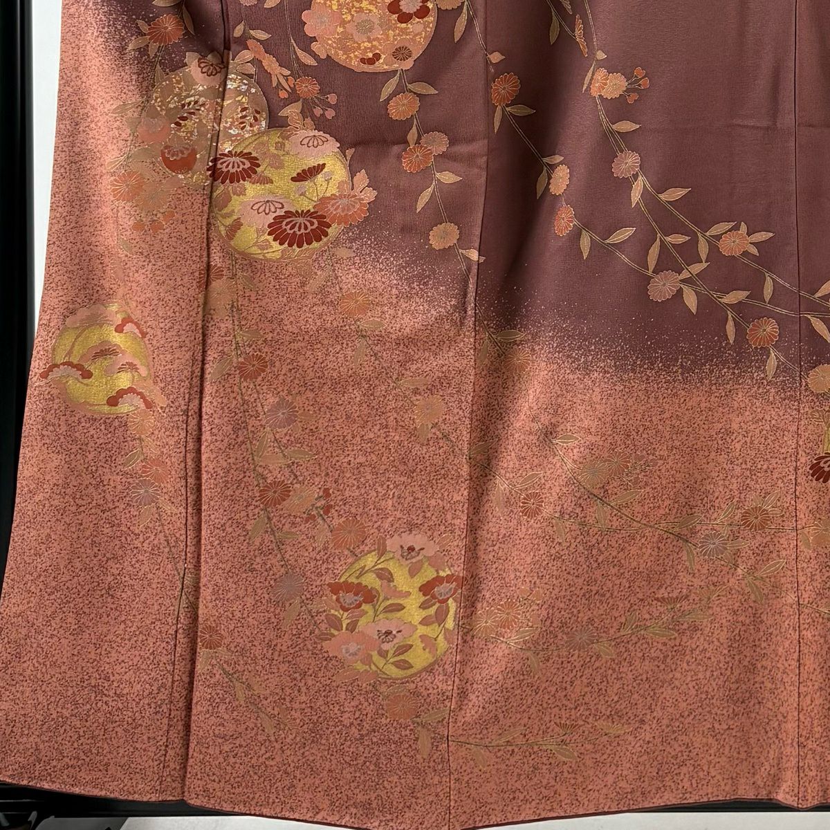 訪問服 身長160cm 袖長63cm S 雙層 垂枝櫻 花圓紋 金銀彩 小豆 深蠶絲 優品級