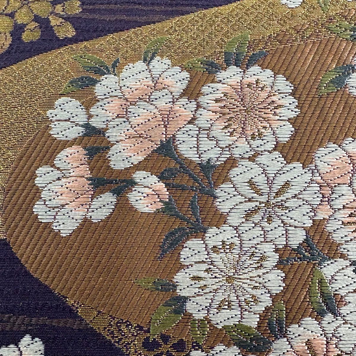 【美品】 袋帶 秀品級 鈴乃屋 櫻 金金箔 唐織 紫 六通 純蠶絲