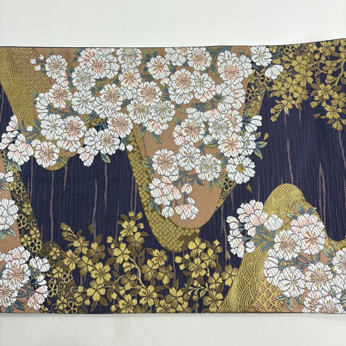 【美品】 袋帶 秀品級 鈴乃屋 櫻 金金箔 唐織 紫 六通 純蠶絲