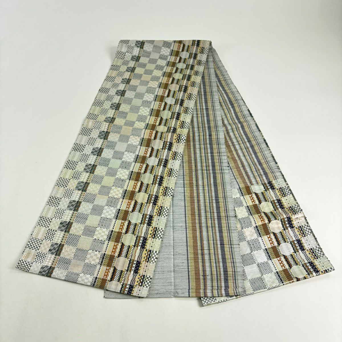 名古屋帶 秀品級 八寸名古屋帶 市松樹 金金箔 灰綠 純蠶絲