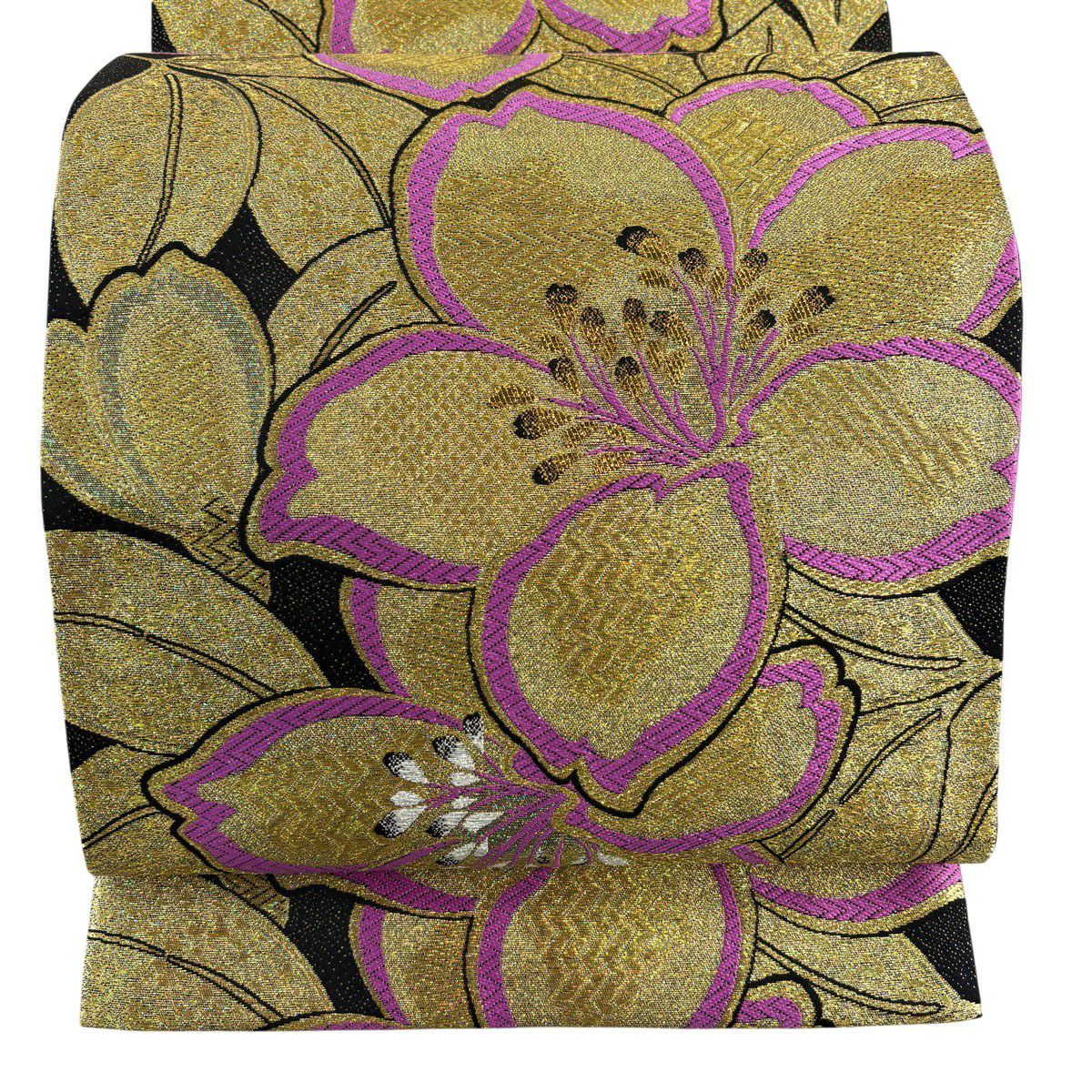 【美品】 袋帶 秀品級 振袖禮服禮服用 櫻花 金絲 金金箔 金色 六通 純蠶絲
