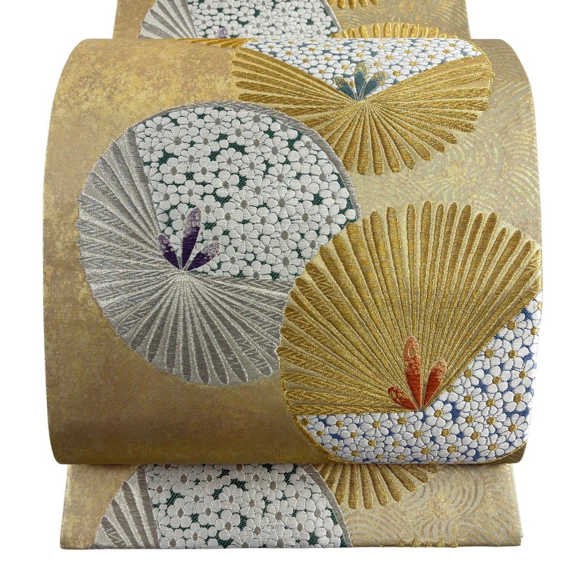 【美品】 袋帶 秀品級 若松樹 花 金銀糸 金金箔 金色 六通 純蠶絲