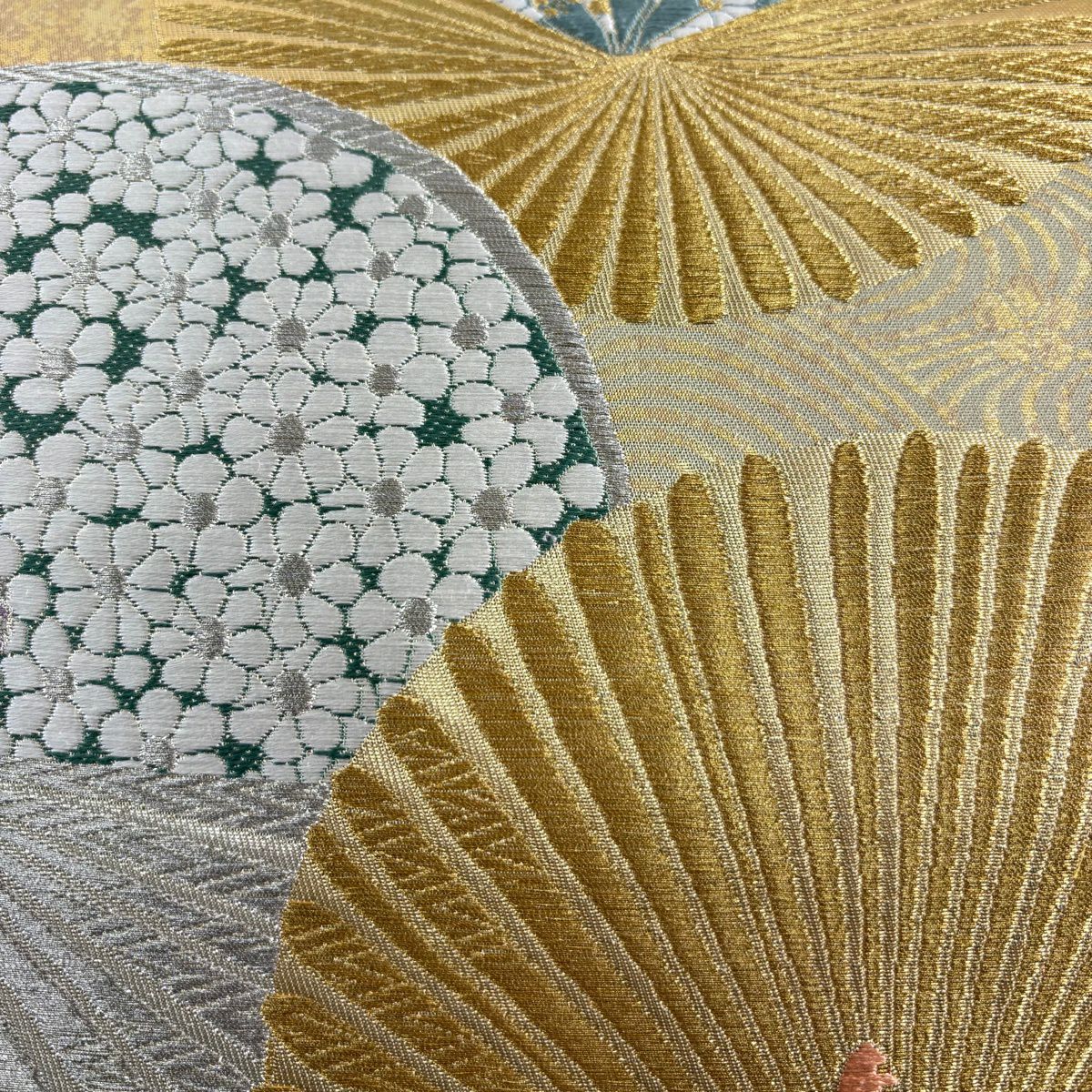 【美品】 袋帶 秀品級 若松樹 花 金銀糸 金金箔 金色 六通 純蠶絲