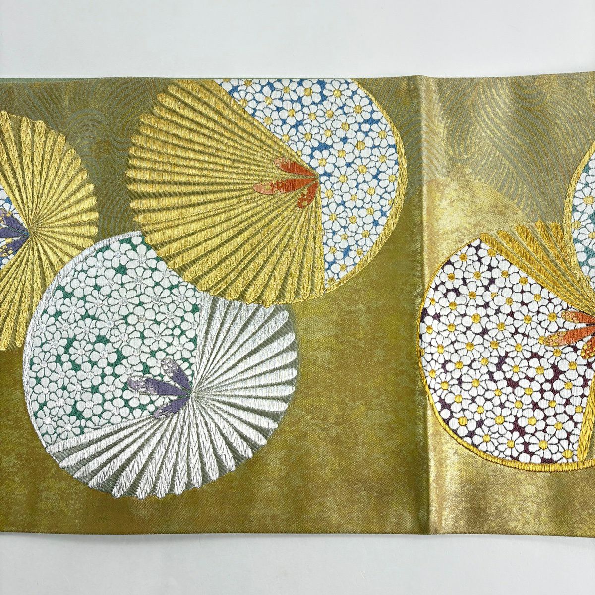 【美品】 袋帶 秀品級 若松樹 花 金銀糸 金金箔 金色 六通 純蠶絲