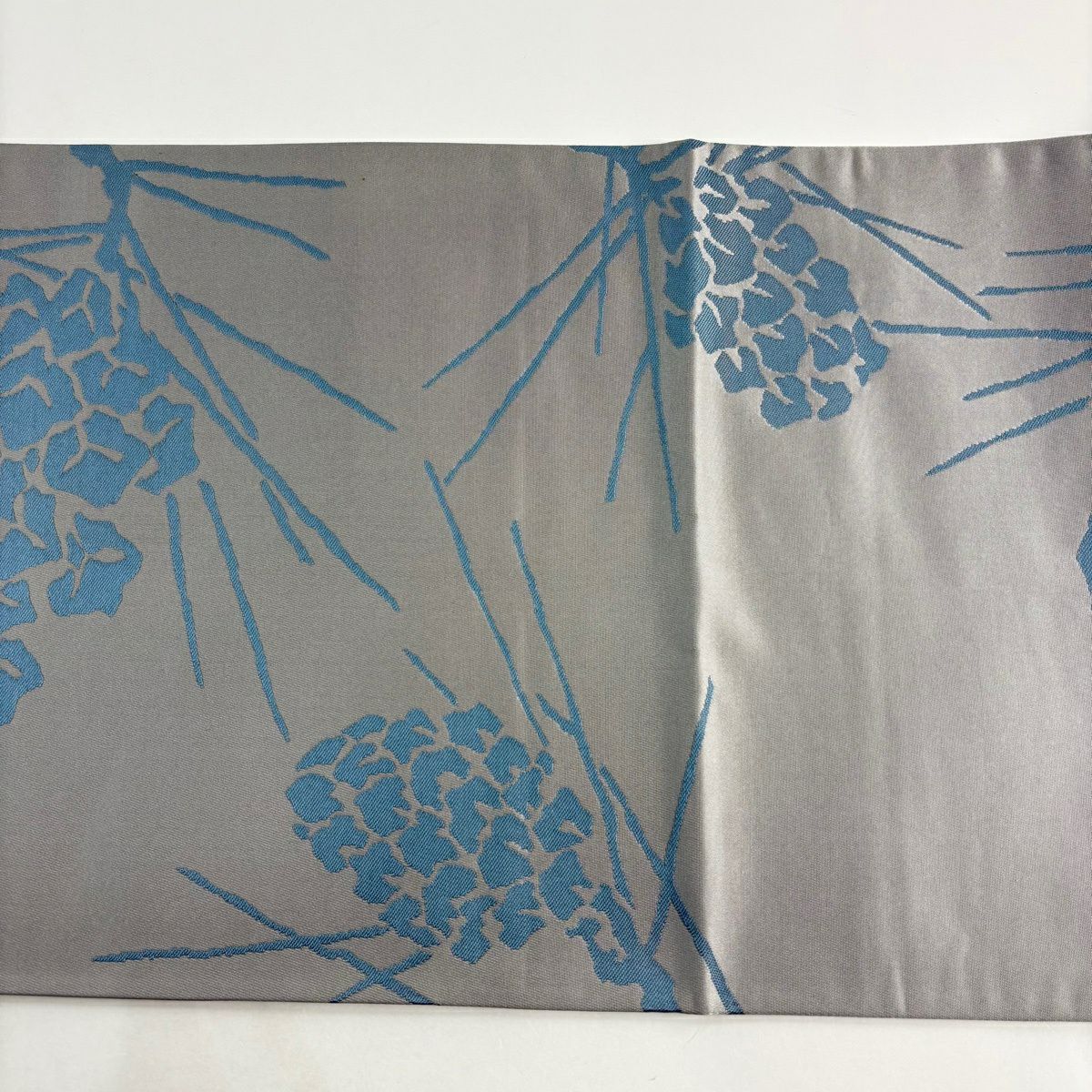 【美品】 袋帶 秀品級 松樹笠 灰色 六通 純蠶絲