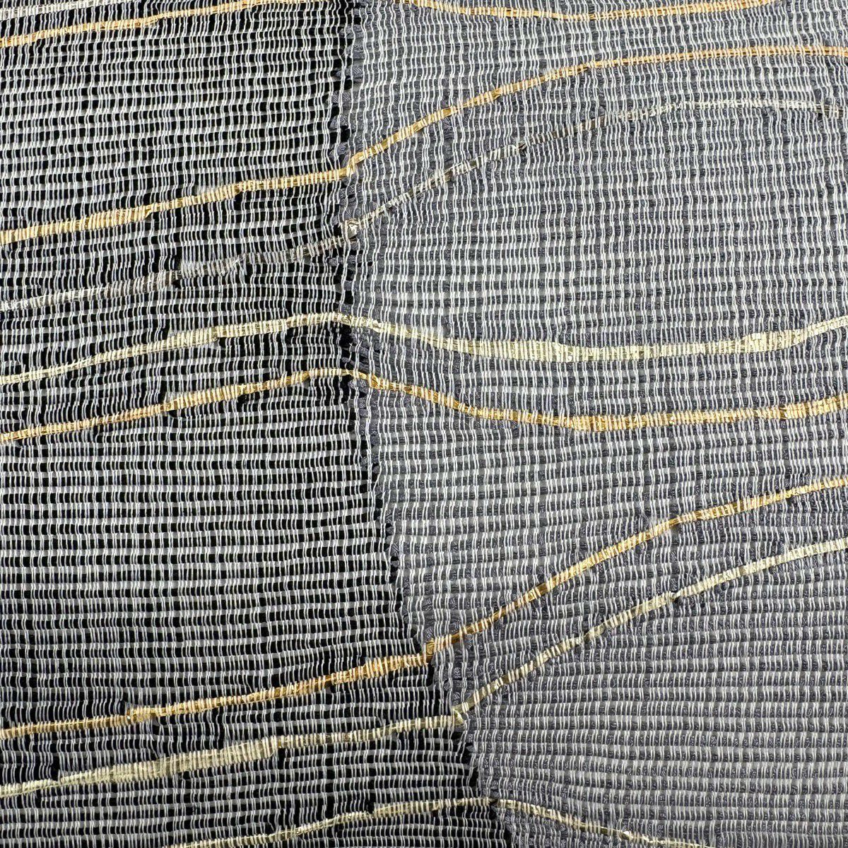 【美品】 袋帶 秀品級 夏帶 絽 幾何學 金金箔 黑灰 お太鼓圖案 純蠶絲