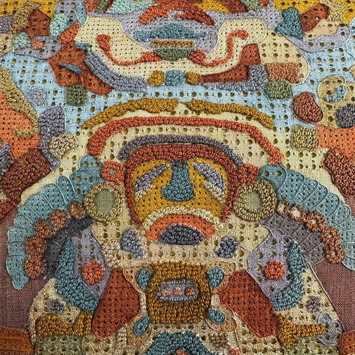 【美品】 袋帶 秀品級 紬織織 器物紋 刺繡 茶 お太鼓圖案 純蠶絲