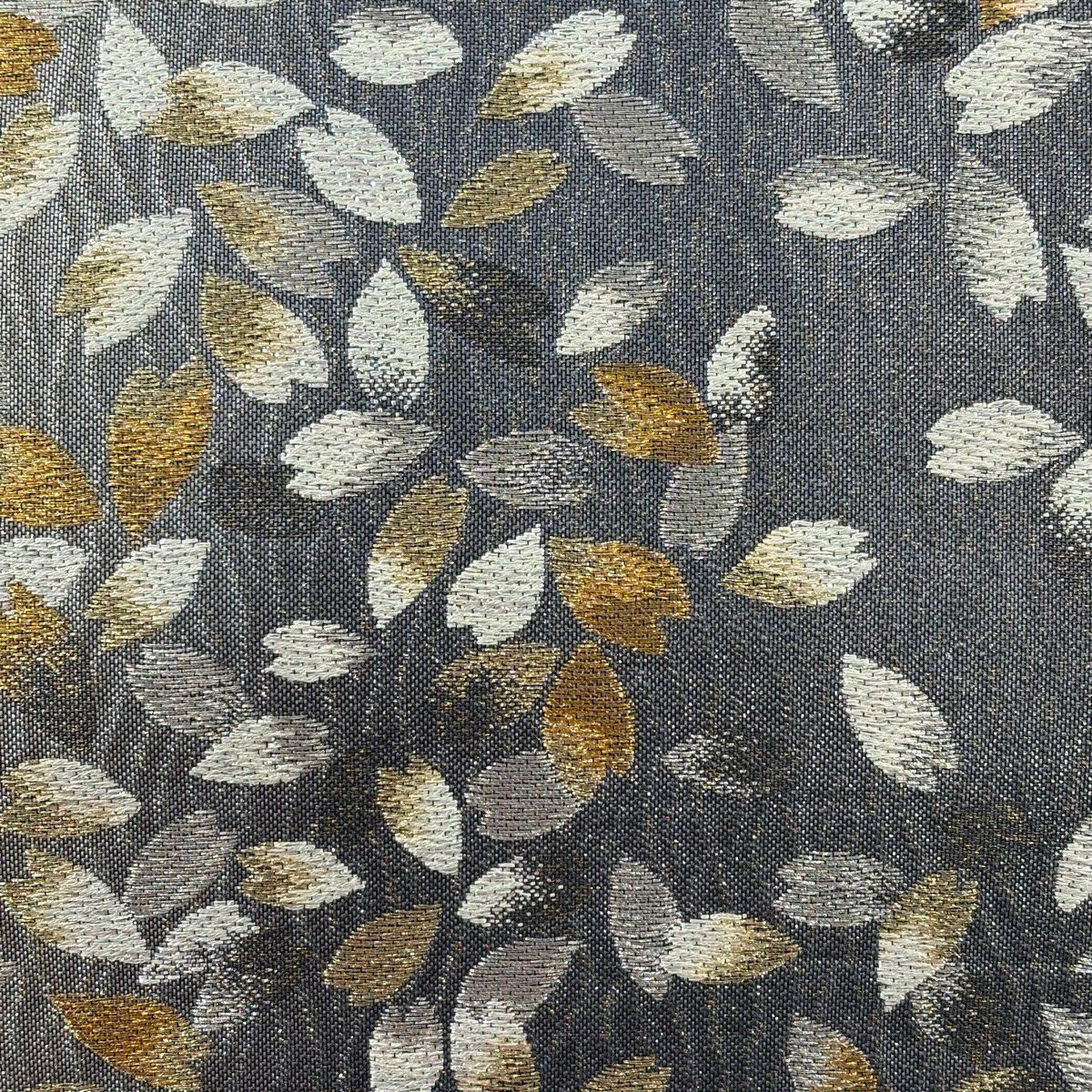 【美品】 袋帶 秀品級 花瓣 金銀絲 金金箔 灰色 六通 純蠶絲