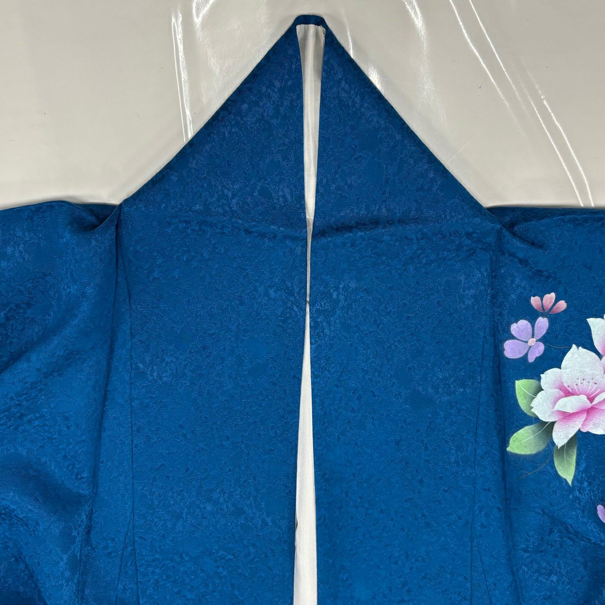 【美品】振袖禮服 身長167.5cm 袖長66cm M 雙層 草花紋紋 地紋 金金箔 漸層 深藍 純蠶絲 名品級
