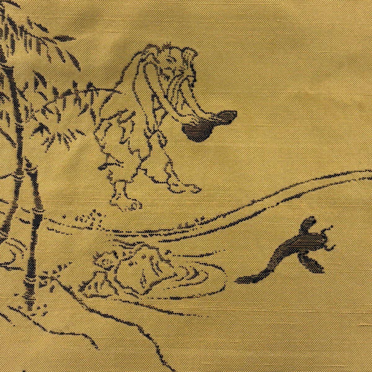 袋帶 名品級 人物 流水 黃土 茶色 正蠶絲