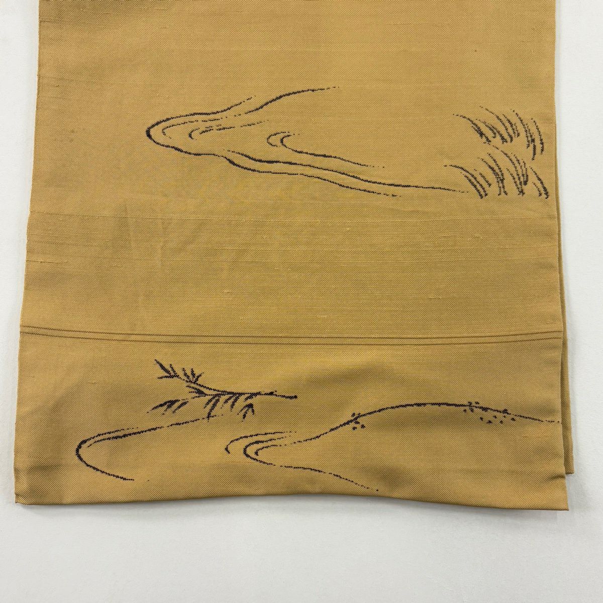 袋帶 名品級 人物 流水 黃土 茶色 正蠶絲