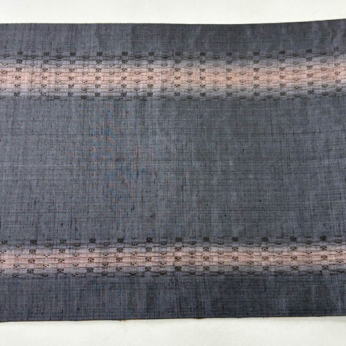 【美品】 袋帶 名品級 幾何學圖案 絞染 茶 全通 純蠶絲