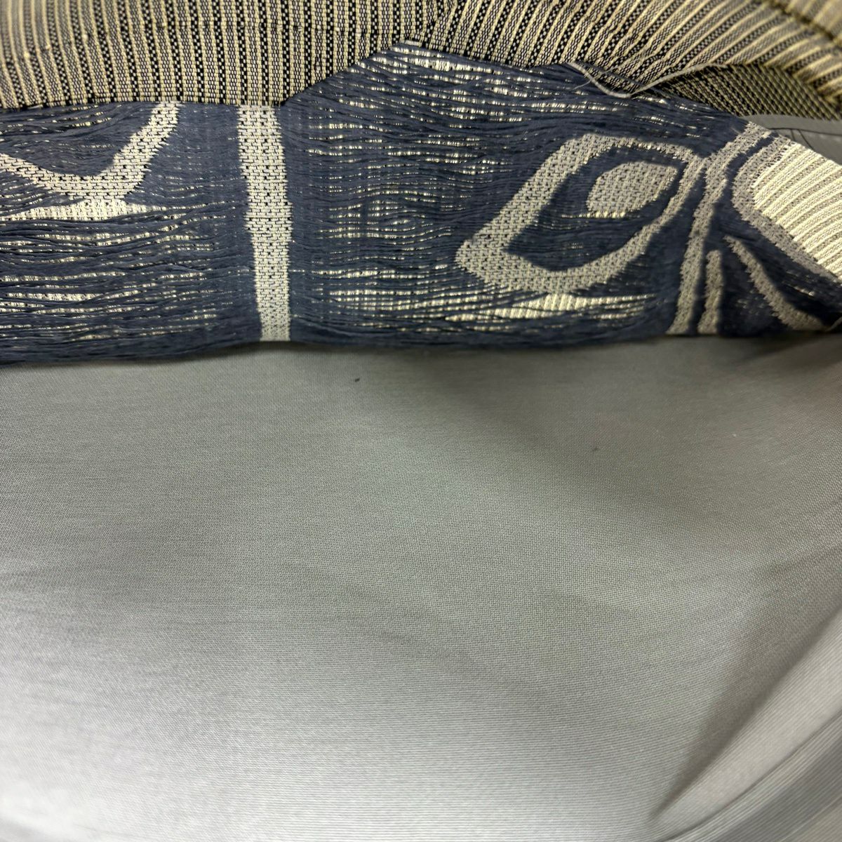 袋帶 名品級 證書齊全 草花紋紋 金絲 唐織 灰色 六通 純蠶絲