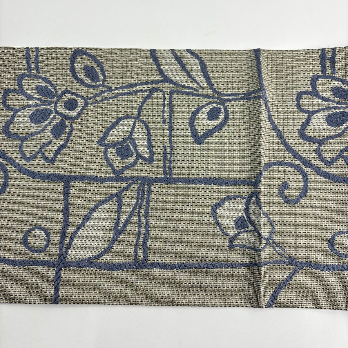 袋帶 名品級 證書齊全 草花紋紋 金絲 唐織 灰色 六通 純蠶絲
