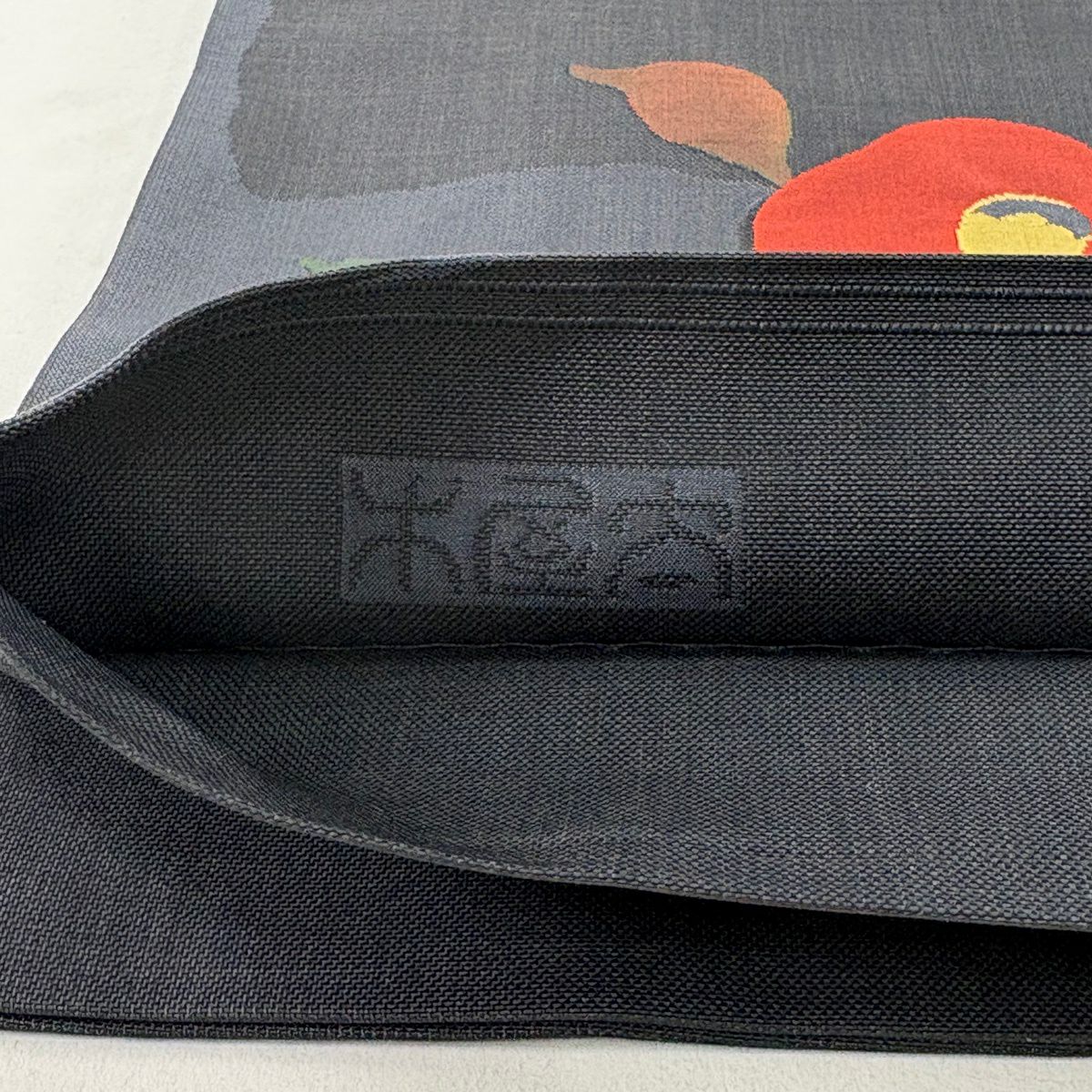 【美品】 袋帶 名品級 木屋太 有落款 紬織織 枝花 幾何學圖案 深藍 六通 純蠶絲