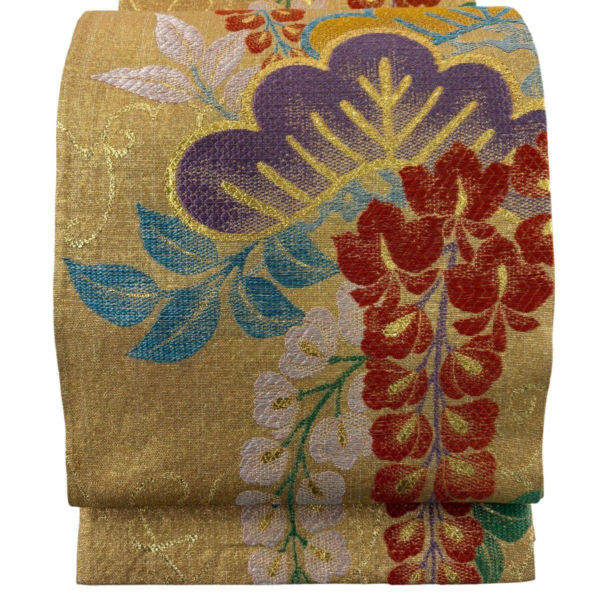 【美品】 袋帶 名品級 笠松樹 藤 金金箔 金絲 金色 全通 純蠶絲