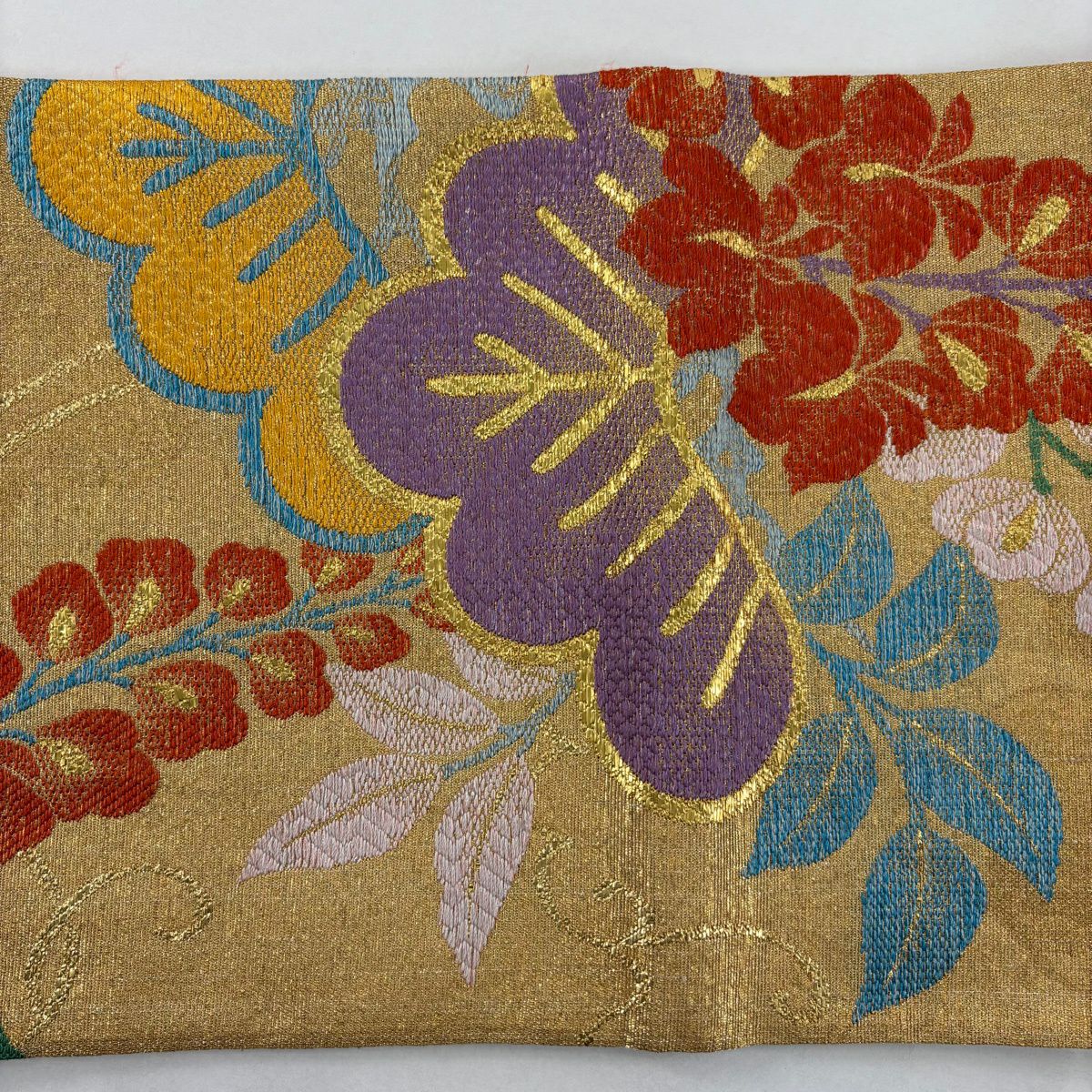 【美品】 袋帶 名品級 笠松樹 藤 金金箔 金絲 金色 全通 純蠶絲