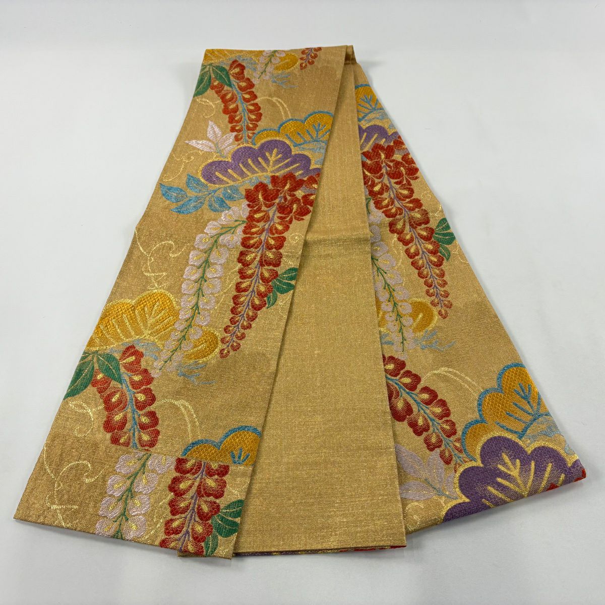 【美品】 袋帶 名品級 笠松樹 藤 金金箔 金絲 金色 全通 純蠶絲