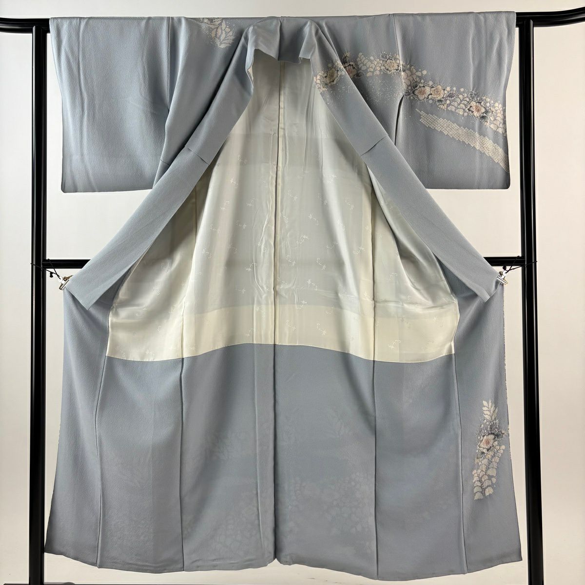 訪問服 身長151cm 袖長61.5cm S 雙層 翠山工房 落款あり 辻花染 漸層 青灰 純蠶絲 秀品級