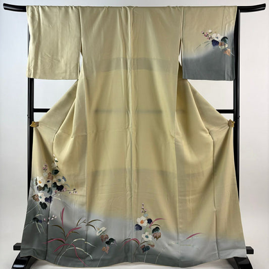 訪問服 身長167cm 袖長67cm M 雙層 草花紋紋 金銀彩 染分 米色 純蠶絲 秀品級
