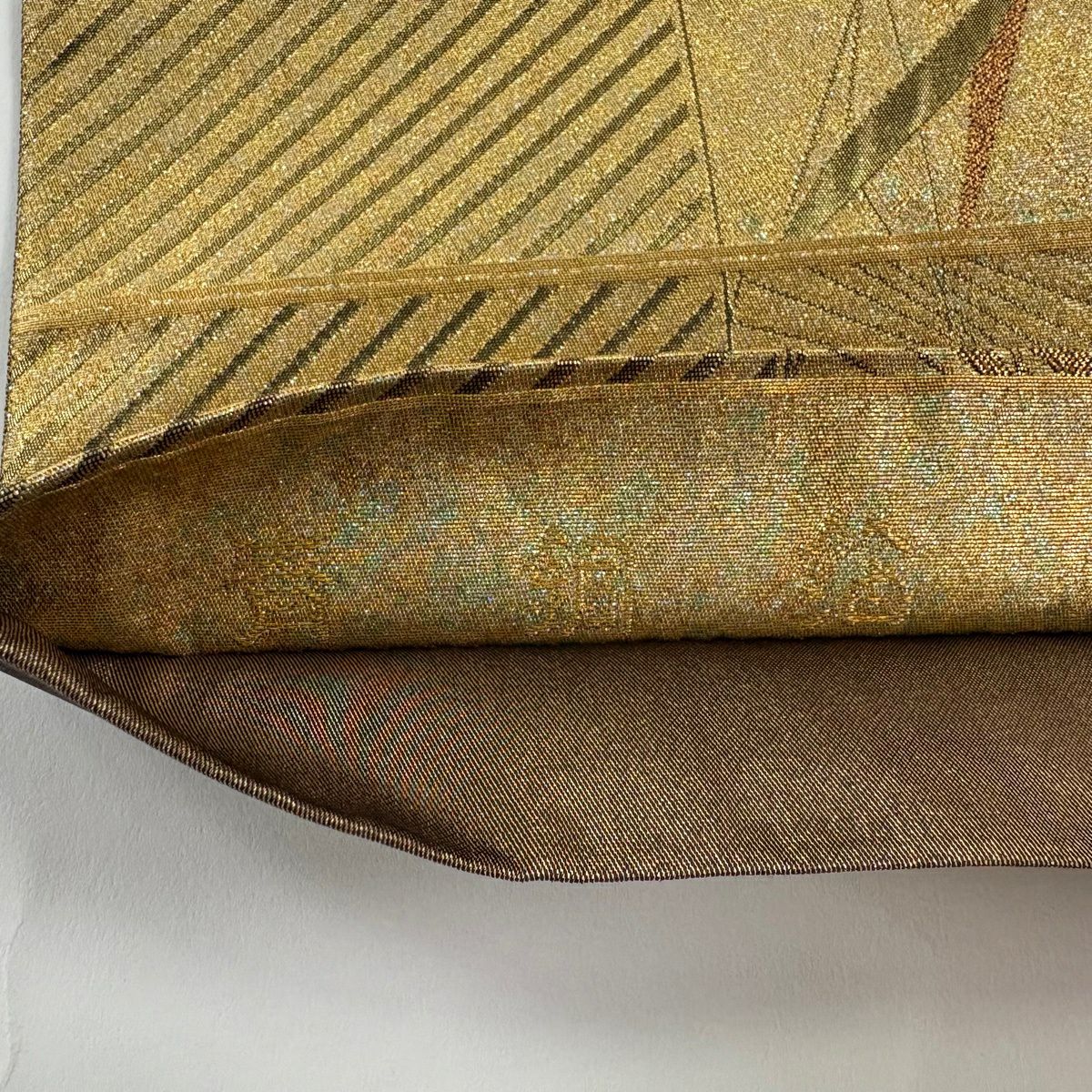 【美品】 袋帶 秀品級 斜紋 幾何學 青銅金箔 金絲 金 六通 純蠶絲