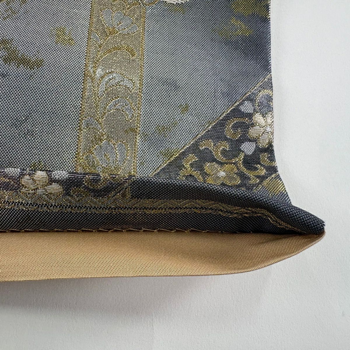 袋帶 秀品級 華紋 花喰鳥 金銀彩 金金箔 深藍 六通 純蠶絲