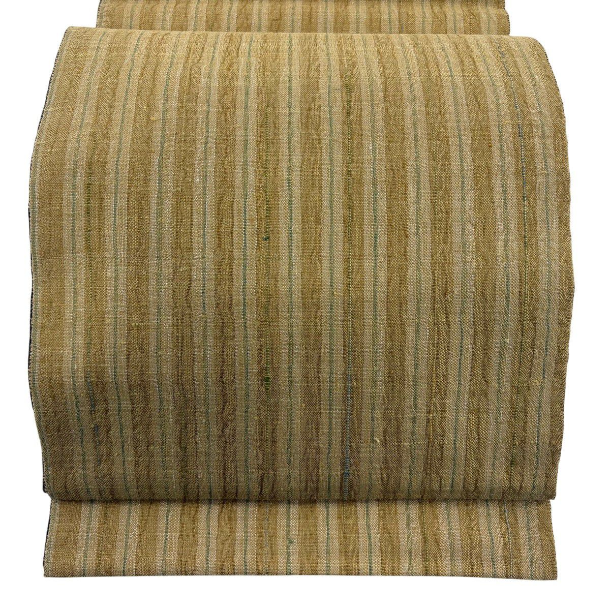 【美品】 袋帶 秀品級 縞 薄黃土 純蠶絲
