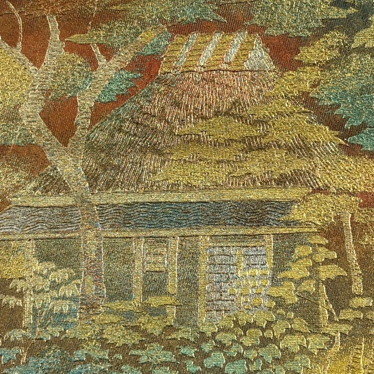 袋帶 秀品級 嵯峨祇王寺 山並 金銀彩 茶綠 純蠶絲