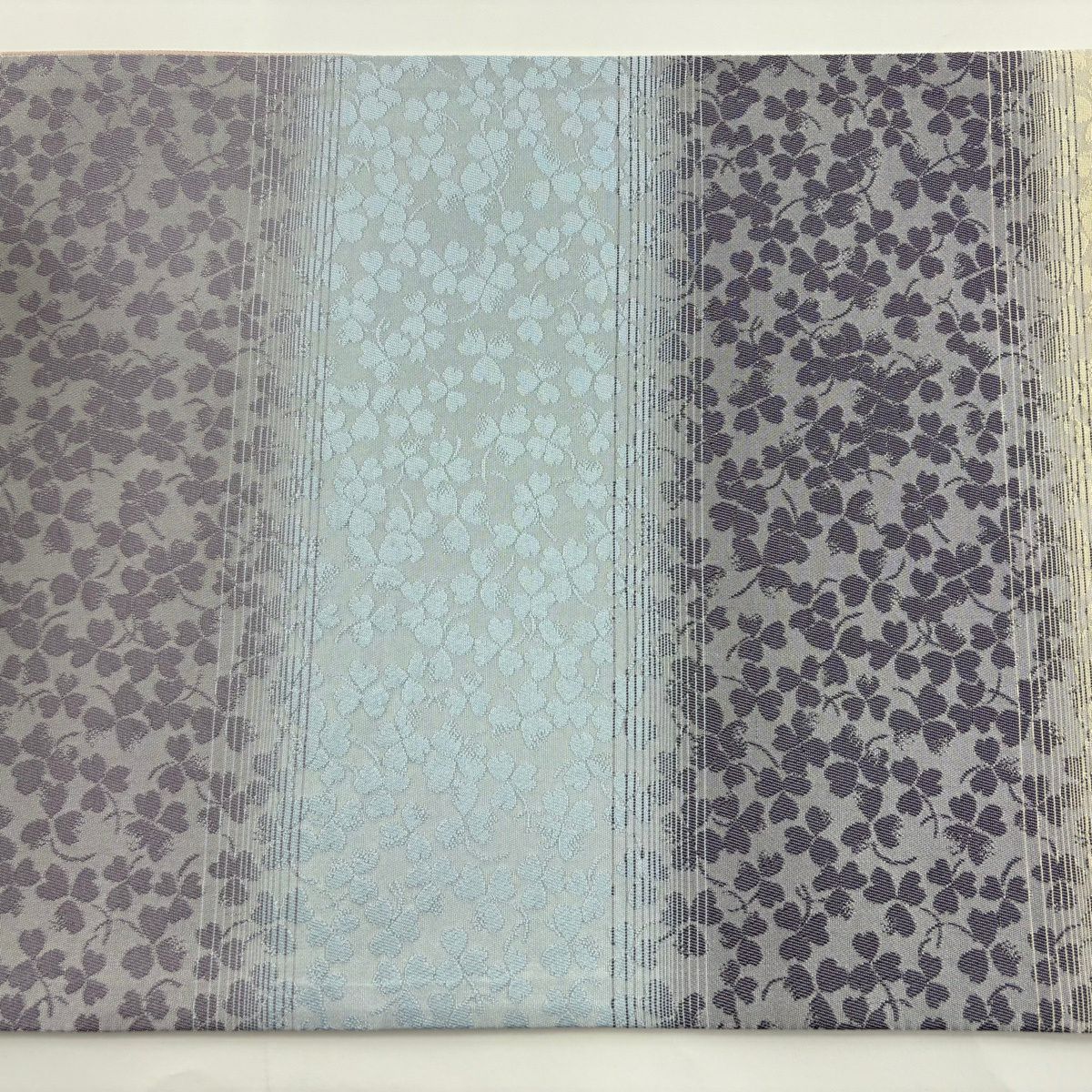 【美品】 袋帶 優品級 三葉草 條紋 水藍色 全通 純蠶絲