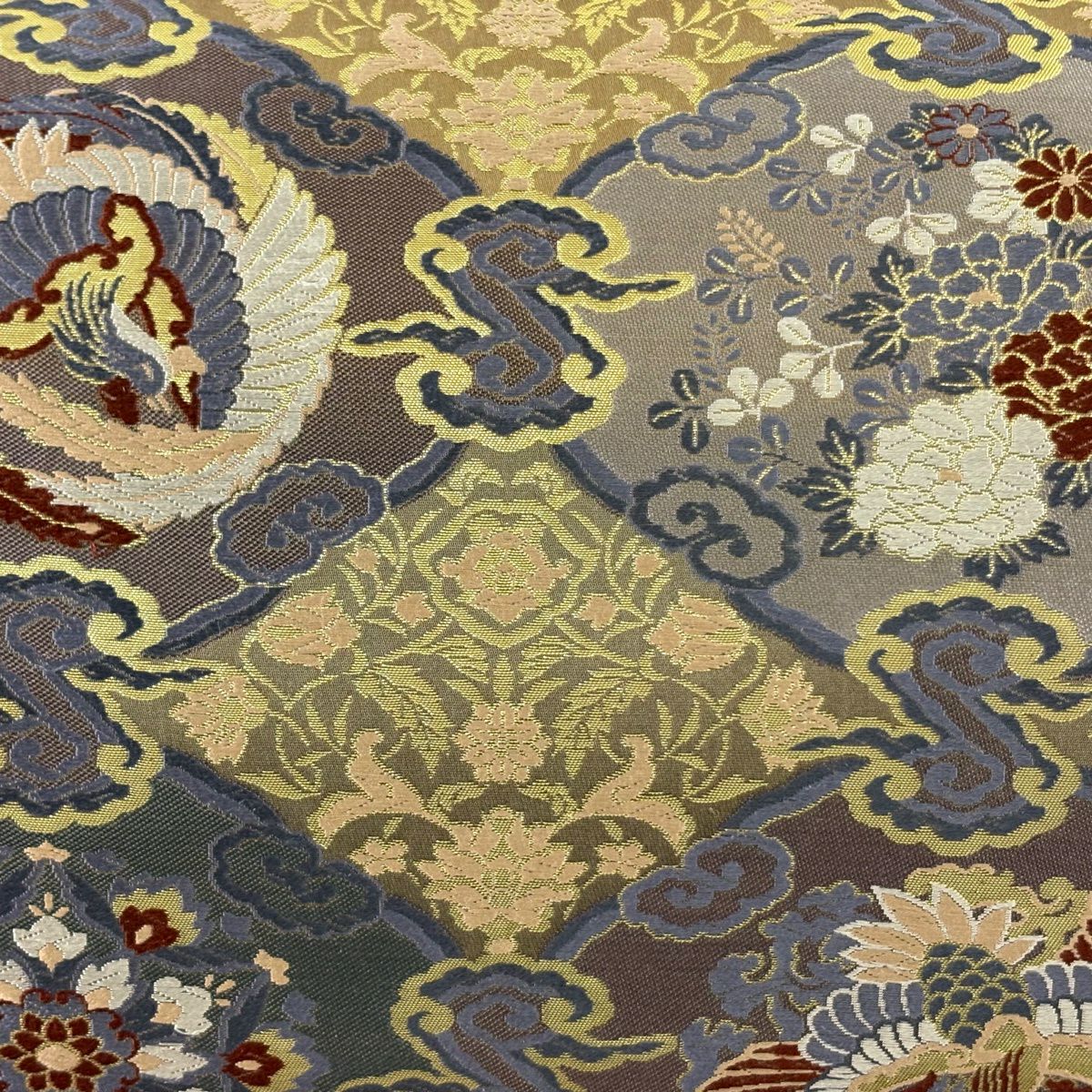 【美品】 袋帶 秀品級 瑞祥彩錦 華紋 鳳凰 唐織 金金箔 灰紫 六通 純蠶絲