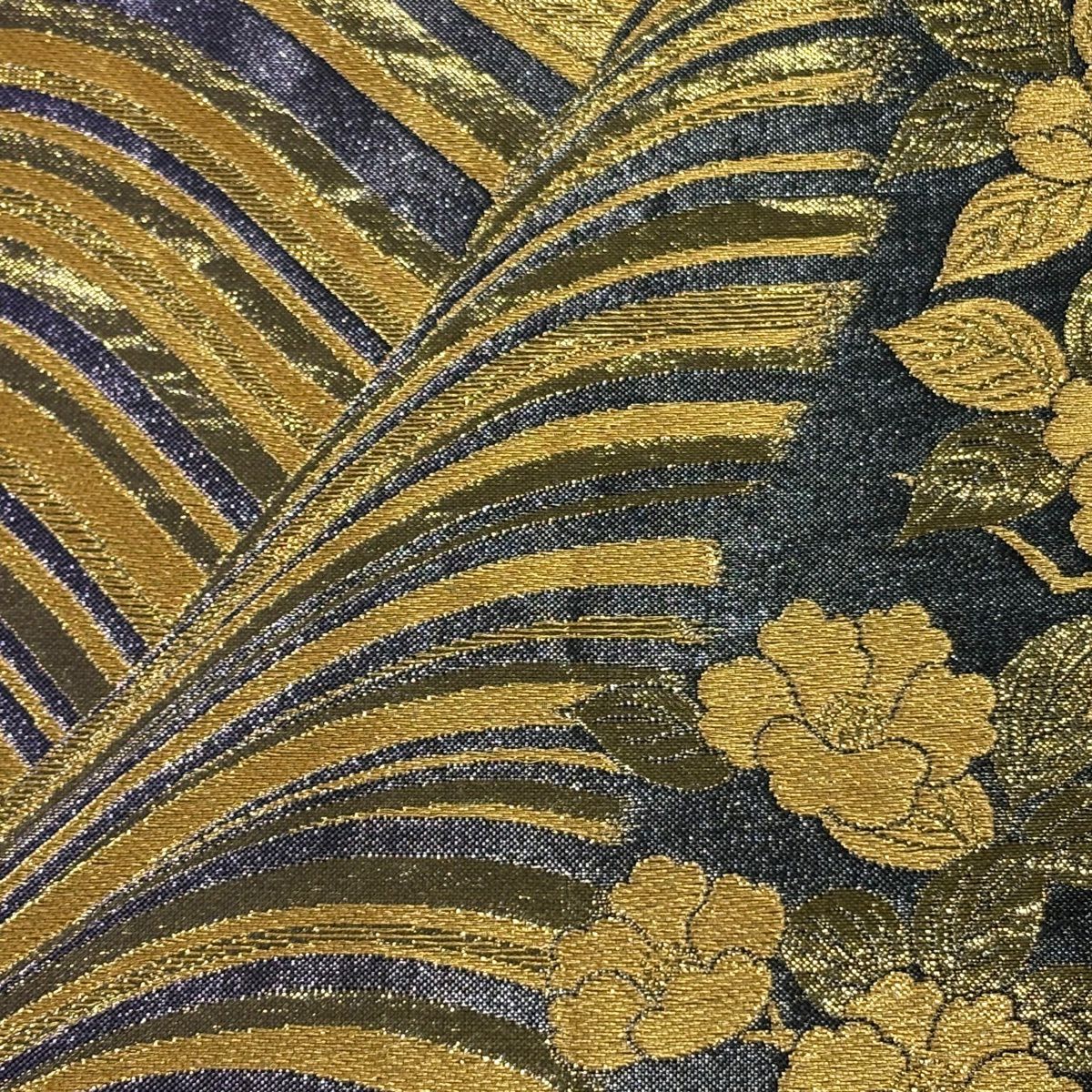 袋帶 秀品級 枝花 波 金金箔 墨 全通 純蠶絲