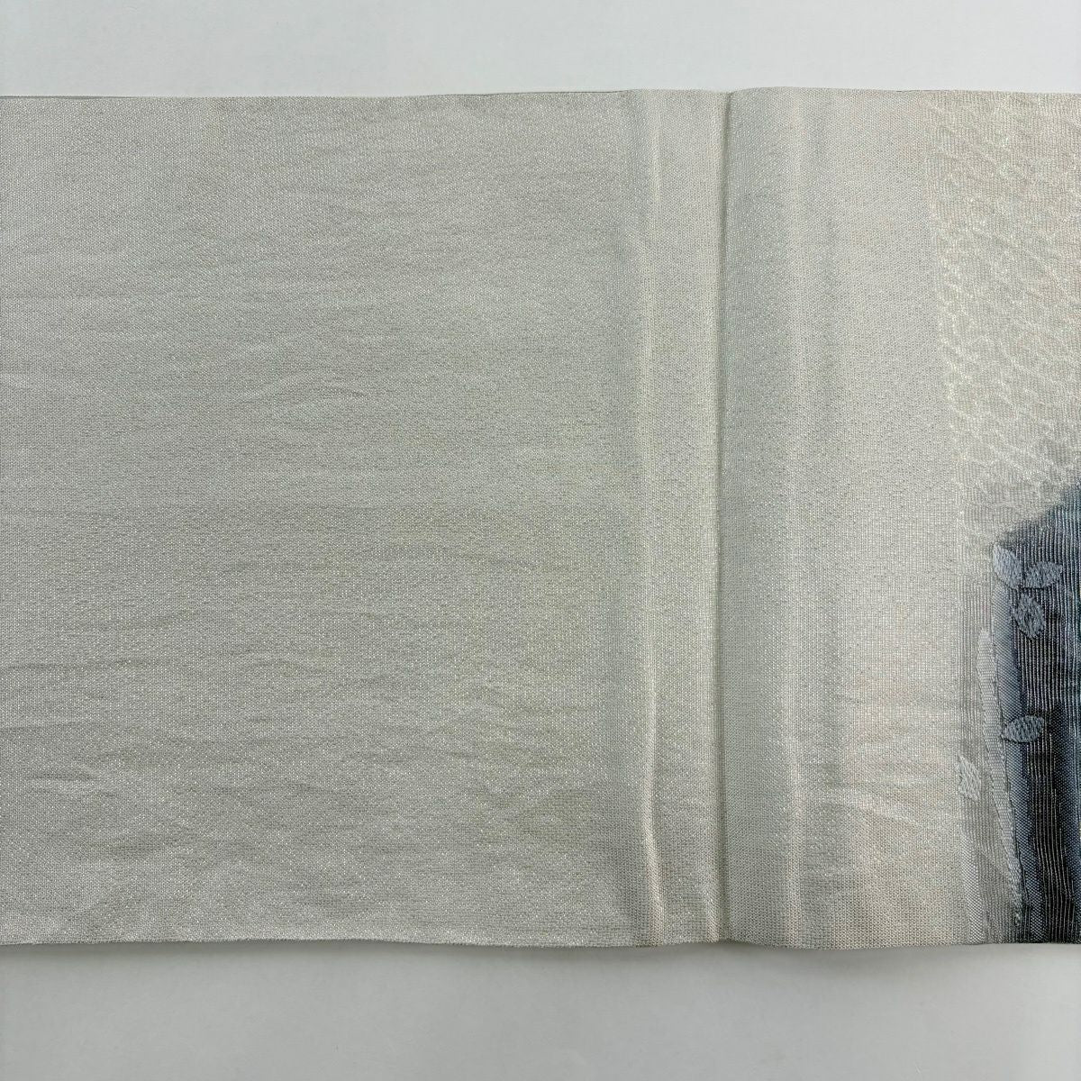 【美品】 袋帶 秀品級 花霞 金金箔 銀絲 灰白 六通 純蠶絲