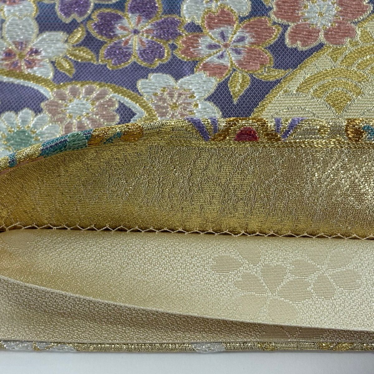 【美品】 袋帶 秀品級 華紋 櫻花 金金箔 金色 六通 純蠶絲