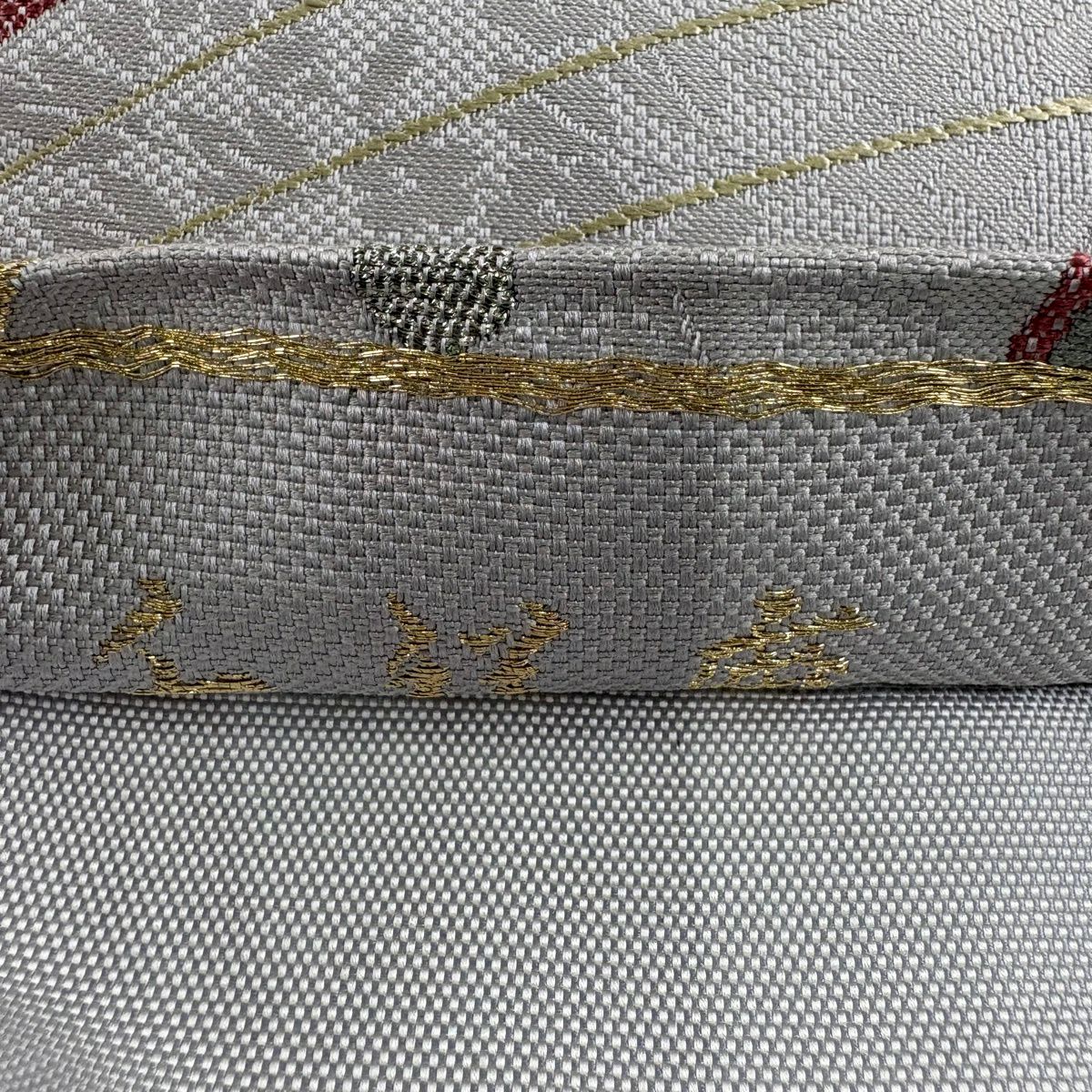 【美品】 袋帶 秀品級 葉紋 金絲 金金箔 淺紫 六通 純蠶絲