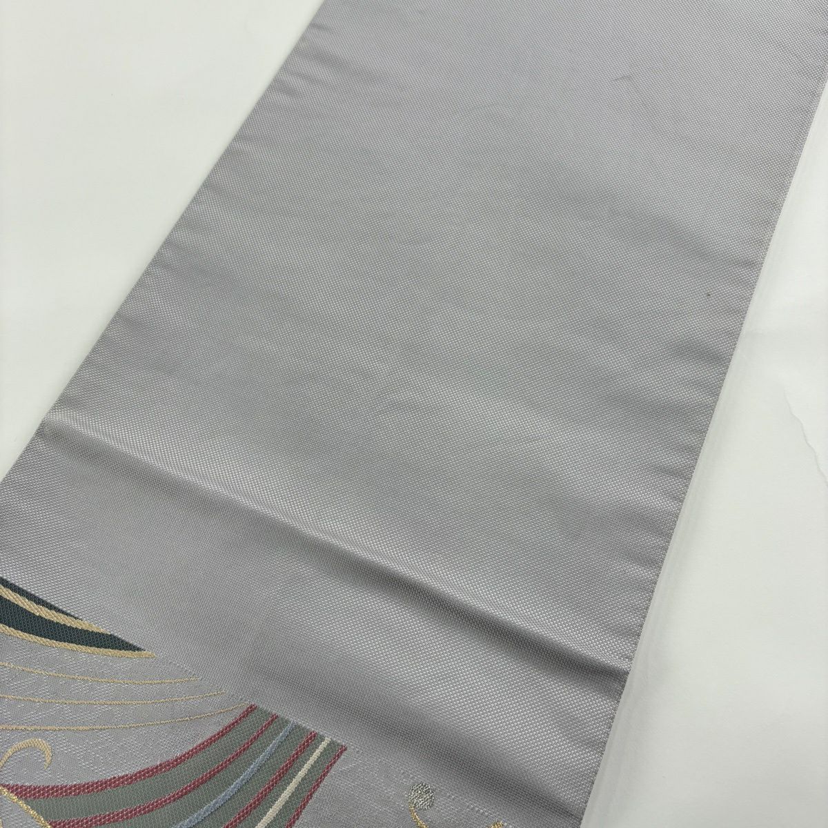 【美品】 袋帶 秀品級 葉紋 金絲 金金箔 淺紫 六通 純蠶絲