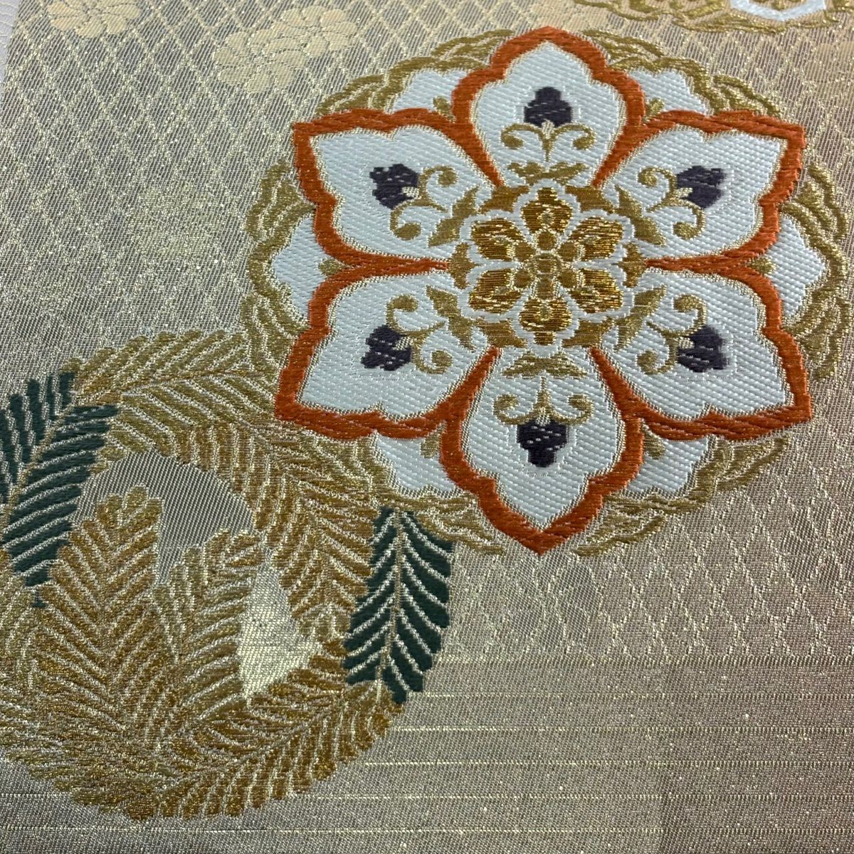 袋帶 秀品級 華紋 若松樹 金絲 金金箔 淺紫 六通 純蠶絲