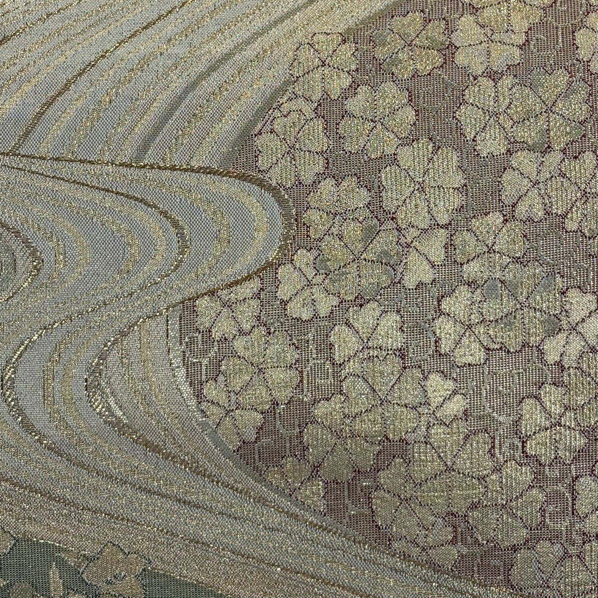 袋帶 秀品級 樱花 流水 金金箔 金色 六通 純蠶絲