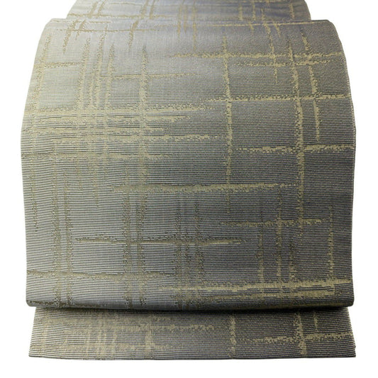 袋帶 秀品級 變格子 金絲 灰色 六通 純蠶絲