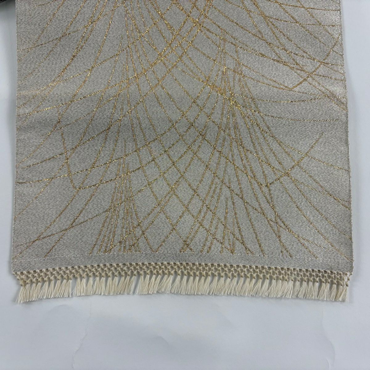 袋帶 秀品級 葉柄 金金箔 灰白 六通 純蠶絲