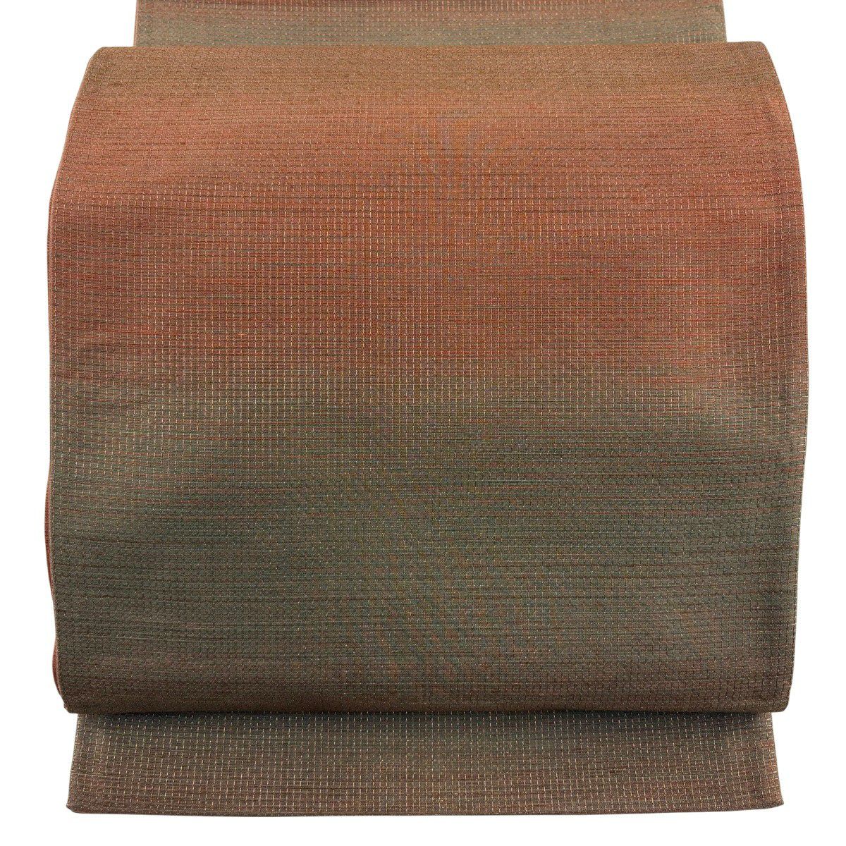 【美品】 袋帶 秀品級 段漸變圖案 金絲 紅茶 全通 純蠶絲